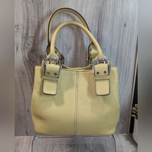 TIGNANELLO Yellow Satchel Bag Purse Convertible Genuine Leather Silver Hardware